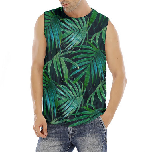 Dark Tropical Palm Leaves Pattern Print Men's Fitness Tank Top