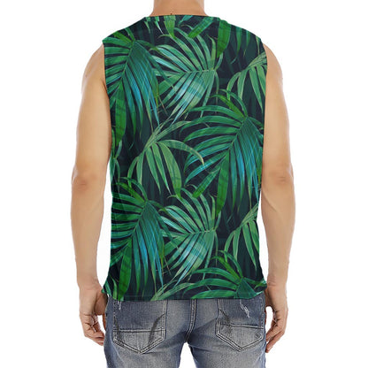 Dark Tropical Palm Leaves Pattern Print Men's Fitness Tank Top
