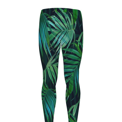 Dark Tropical Palm Leaves Pattern Print Men's leggings
