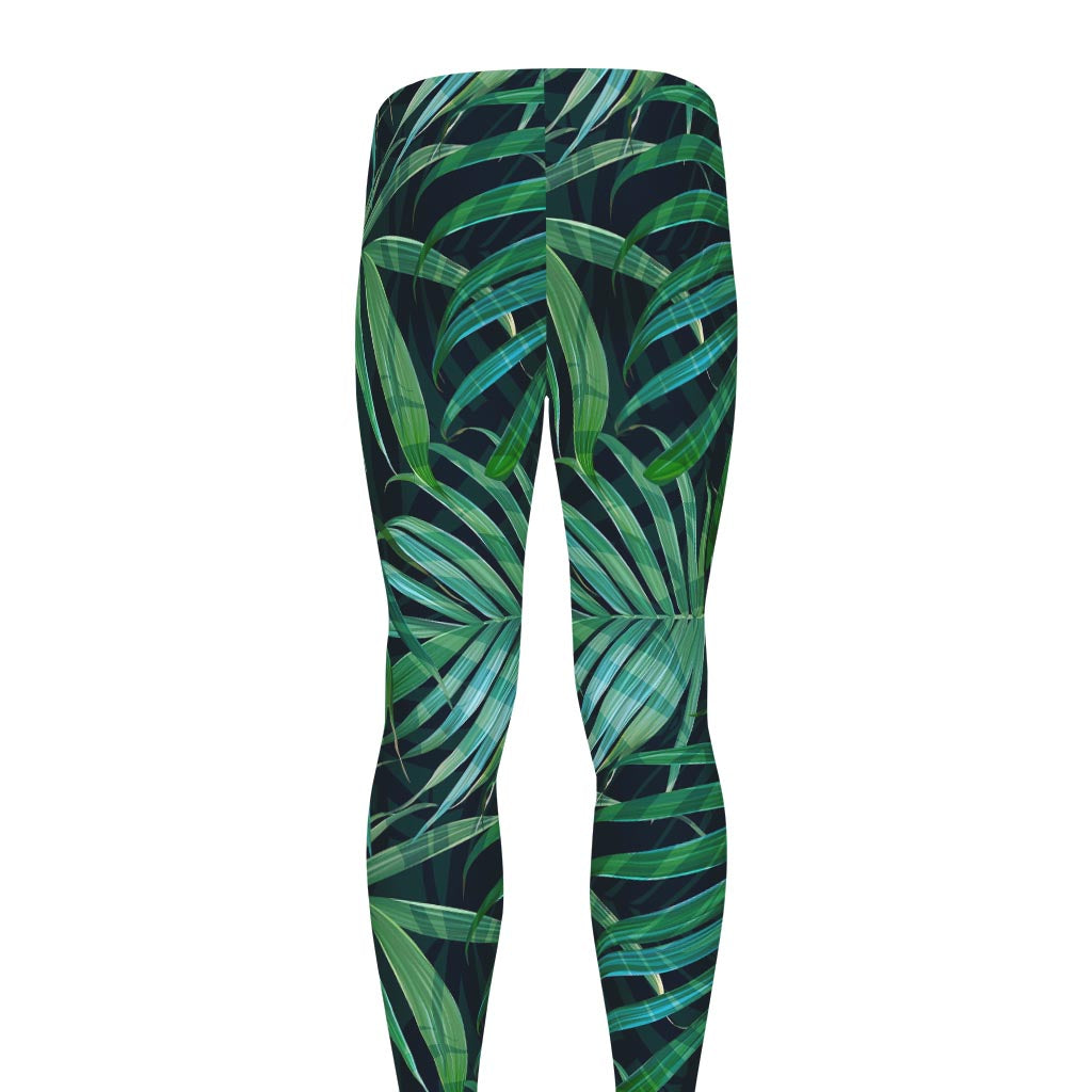 Dark Tropical Palm Leaves Pattern Print Men's leggings