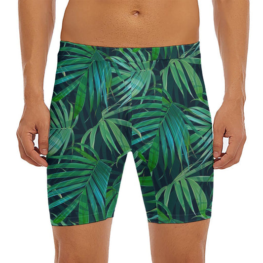 Dark Tropical Palm Leaves Pattern Print Men's Long Boxer Briefs
