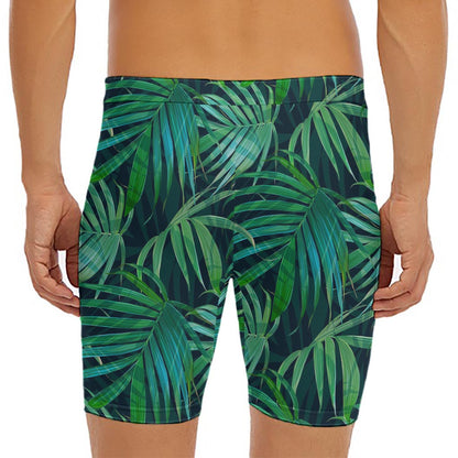 Dark Tropical Palm Leaves Pattern Print Men's Long Boxer Briefs