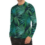 Dark Tropical Palm Leaves Pattern Print Men's Long Sleeve Rash Guard