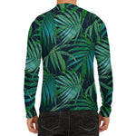 Dark Tropical Palm Leaves Pattern Print Men's Long Sleeve Rash Guard