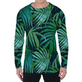Dark Tropical Palm Leaves Pattern Print Men's Long Sleeve T-Shirt