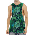 Dark Tropical Palm Leaves Pattern Print Men's Muscle Tank Top