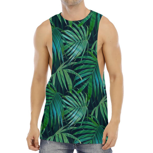Dark Tropical Palm Leaves Pattern Print Men's Muscle Tank Top