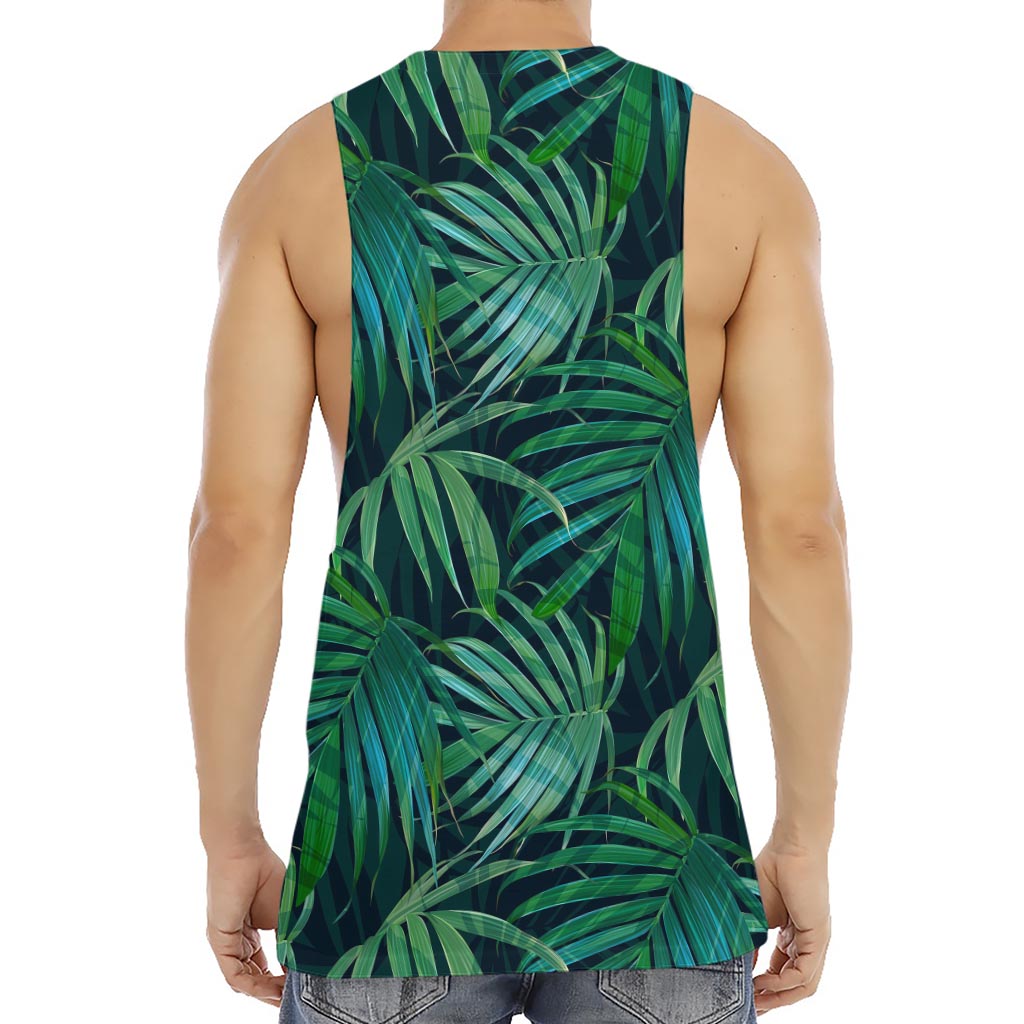 Dark Tropical Palm Leaves Pattern Print Men's Muscle Tank Top