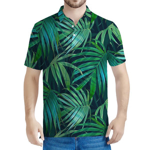 Dark Tropical Palm Leaves Pattern Print Men's Polo Shirt