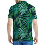 Dark Tropical Palm Leaves Pattern Print Men's Polo Shirt