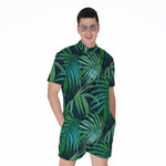 Dark Tropical Palm Leaves Pattern Print Men's Rompers