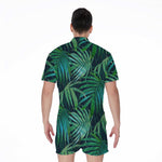 Dark Tropical Palm Leaves Pattern Print Men's Rompers