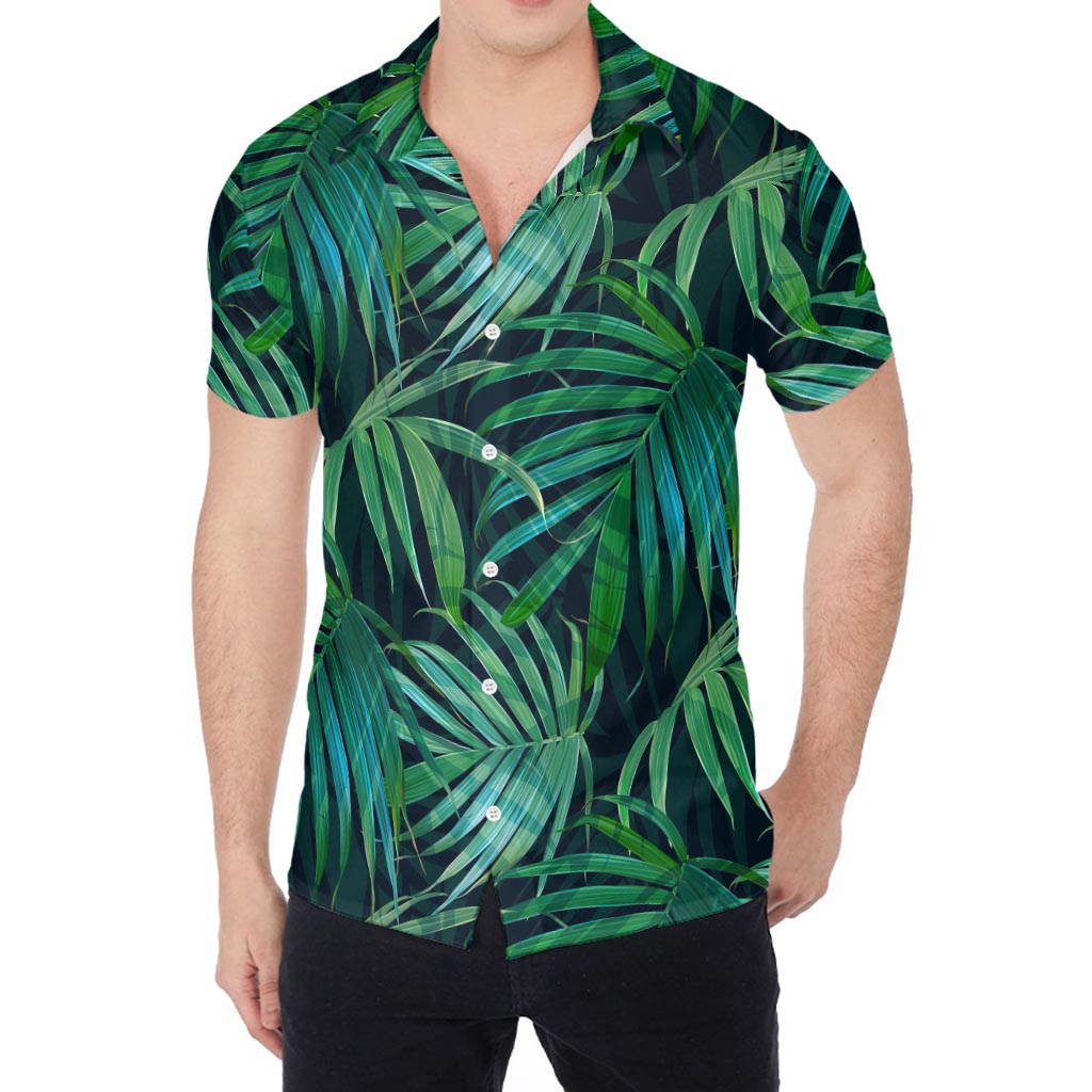 Dark Tropical Palm Leaves Pattern Print Men's Shirt