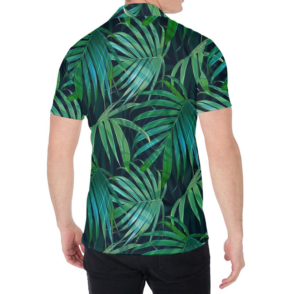 Dark Tropical Palm Leaves Pattern Print Men's Shirt