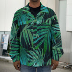 Dark Tropical Palm Leaves Pattern Print Men's Shirt Jacket