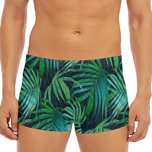 Dark Tropical Palm Leaves Pattern Print Men's Short Boxer Briefs