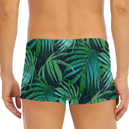 Dark Tropical Palm Leaves Pattern Print Men's Short Boxer Briefs