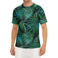 Dark Tropical Palm Leaves Pattern Print Men's Short Sleeve Rash Guard