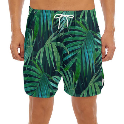 Dark Tropical Palm Leaves Pattern Print Men's Split Running Shorts