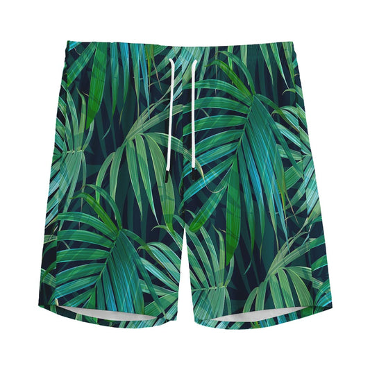 Dark Tropical Palm Leaves Pattern Print Men's Sports Shorts