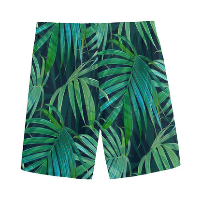 Dark Tropical Palm Leaves Pattern Print Men's Sports Shorts