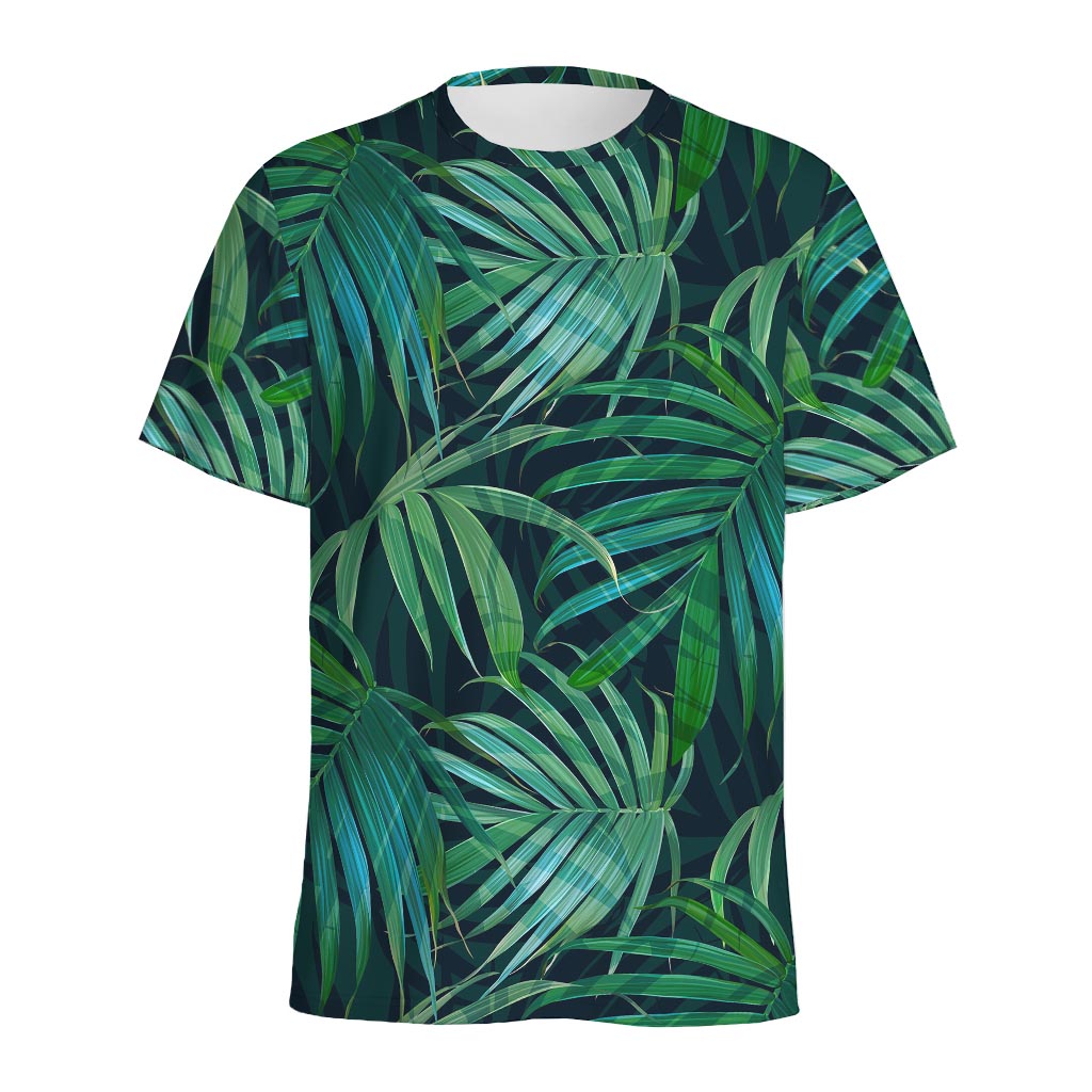Dark Tropical Palm Leaves Pattern Print Men's Sports T-Shirt