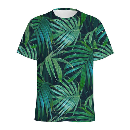 Dark Tropical Palm Leaves Pattern Print Men's Sports T-Shirt