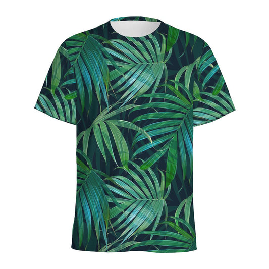 Dark Tropical Palm Leaves Pattern Print Men's Sports T-Shirt