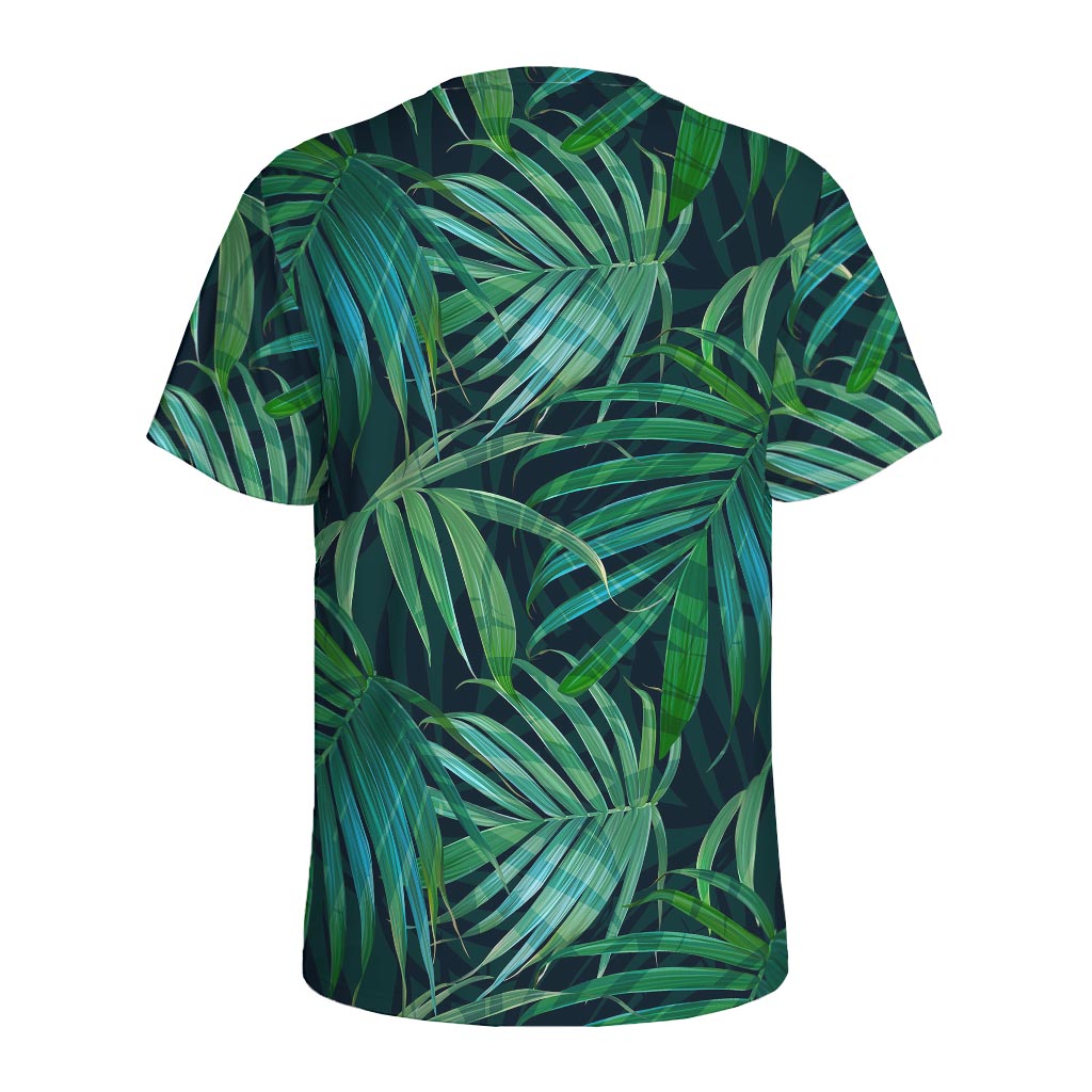 Dark Tropical Palm Leaves Pattern Print Men's Sports T-Shirt
