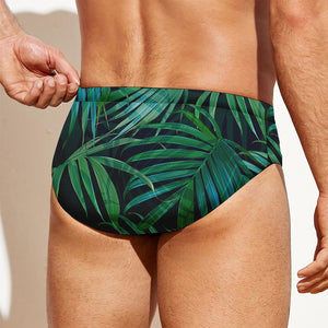 Dark Tropical Palm Leaves Pattern Print Men's Swim Briefs