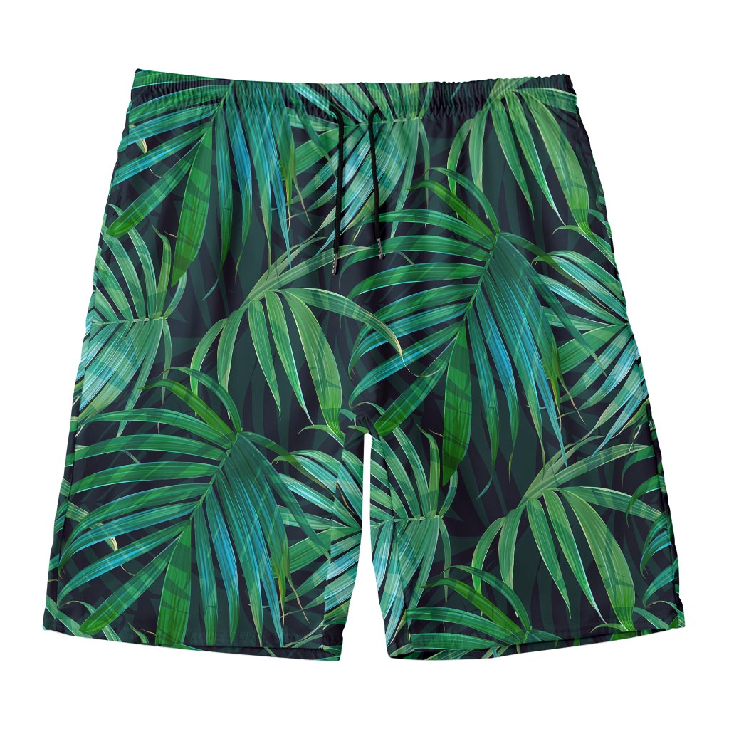 Dark Tropical Palm Leaves Pattern Print Men's Swim Trunks