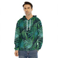 Dark Tropical Palm Leaves Pattern Print Men's Velvet Pullover Hoodie