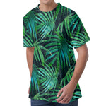 Dark Tropical Palm Leaves Pattern Print Men's Velvet T-Shirt