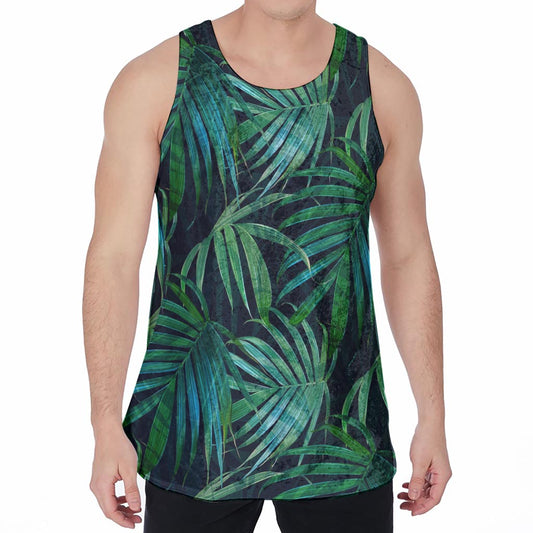 Dark Tropical Palm Leaves Pattern Print Men's Velvet Tank Top