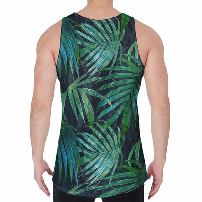 Dark Tropical Palm Leaves Pattern Print Men's Velvet Tank Top