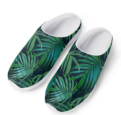 Dark Tropical Palm Leaves Pattern Print Mesh Casual Shoes
