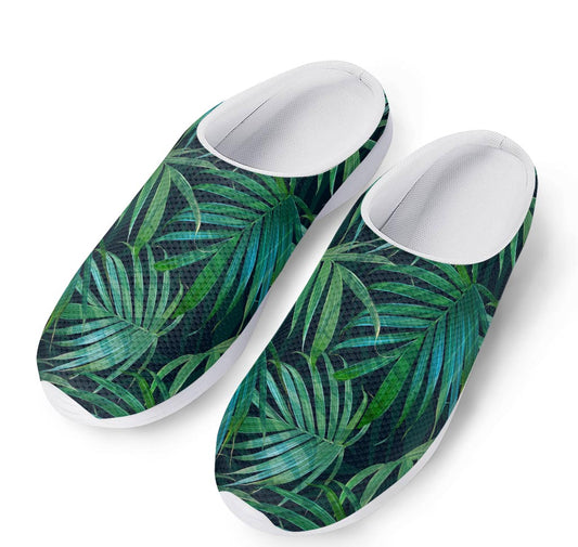 Dark Tropical Palm Leaves Pattern Print Mesh Casual Shoes
