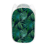 Dark Tropical Palm Leaves Pattern Print Mesh Laundry Hamper