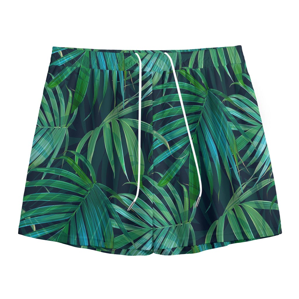 Dark Tropical Palm Leaves Pattern Print Mesh Shorts