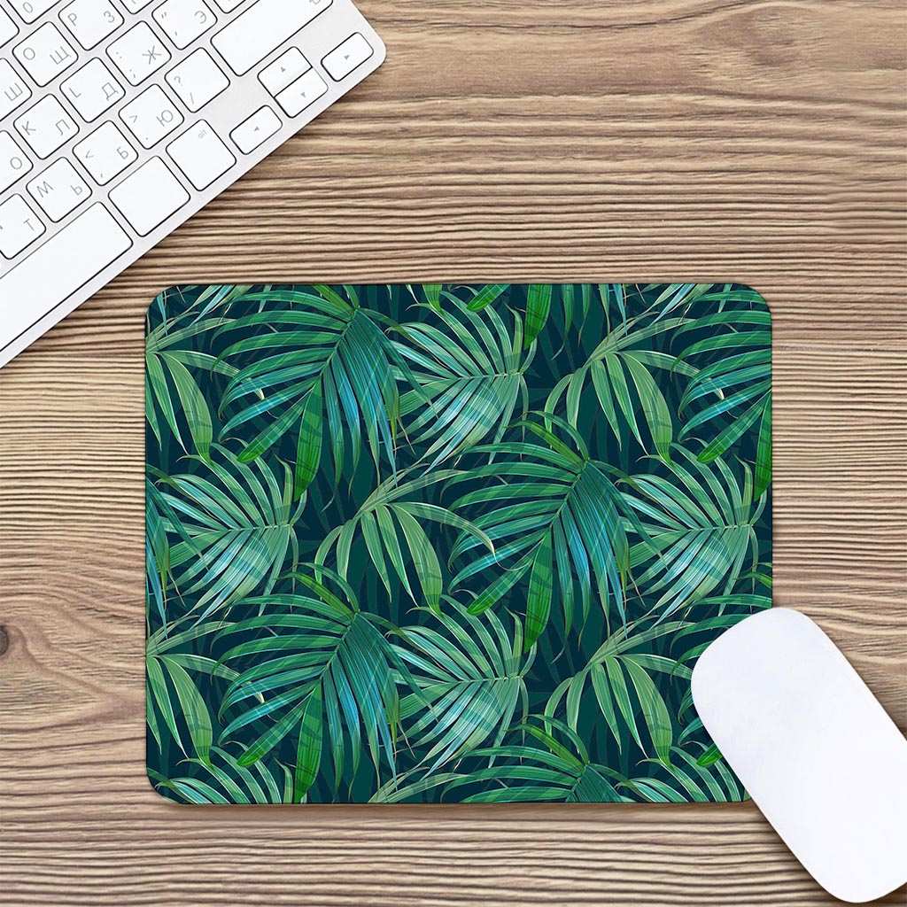 Dark Tropical Palm Leaves Pattern Print Mouse Pad