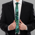 Dark Tropical Palm Leaves Pattern Print Necktie
