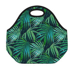 Dark Tropical Palm Leaves Pattern Print Neoprene Lunch Bag