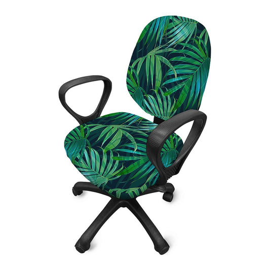 Dark Tropical Palm Leaves Pattern Print Office Chair Cover