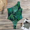 Dark Tropical Palm Leaves Pattern Print One Shoulder Bodysuit