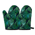 Dark Tropical Palm Leaves Pattern Print Oven Mitts