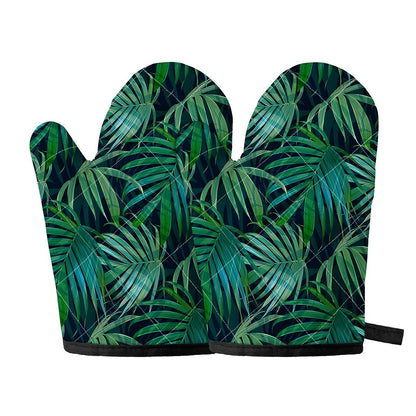 Dark Tropical Palm Leaves Pattern Print Oven Mitts