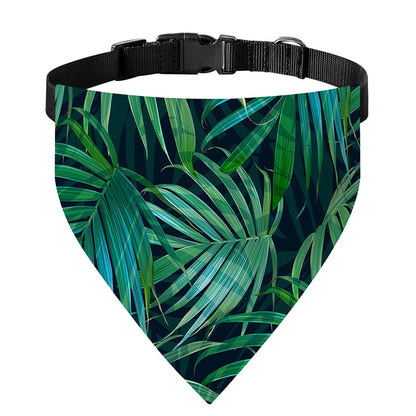 Dark Tropical Palm Leaves Pattern Print Over The Collar Dog Bandana