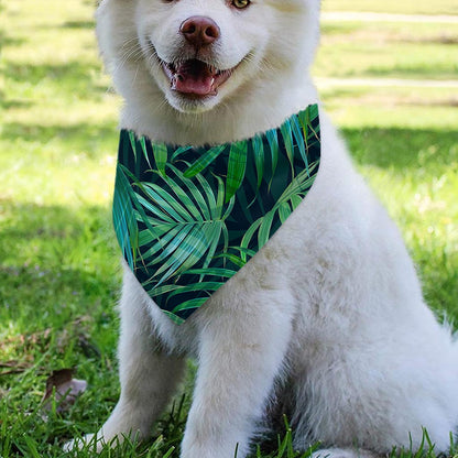 Dark Tropical Palm Leaves Pattern Print Over The Collar Dog Bandana