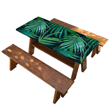 Dark Tropical Palm Leaves Pattern Print Picnic Table Cover
