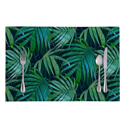 Dark Tropical Palm Leaves Pattern Print Placemat